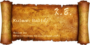 Kulman Balló névjegykártya
